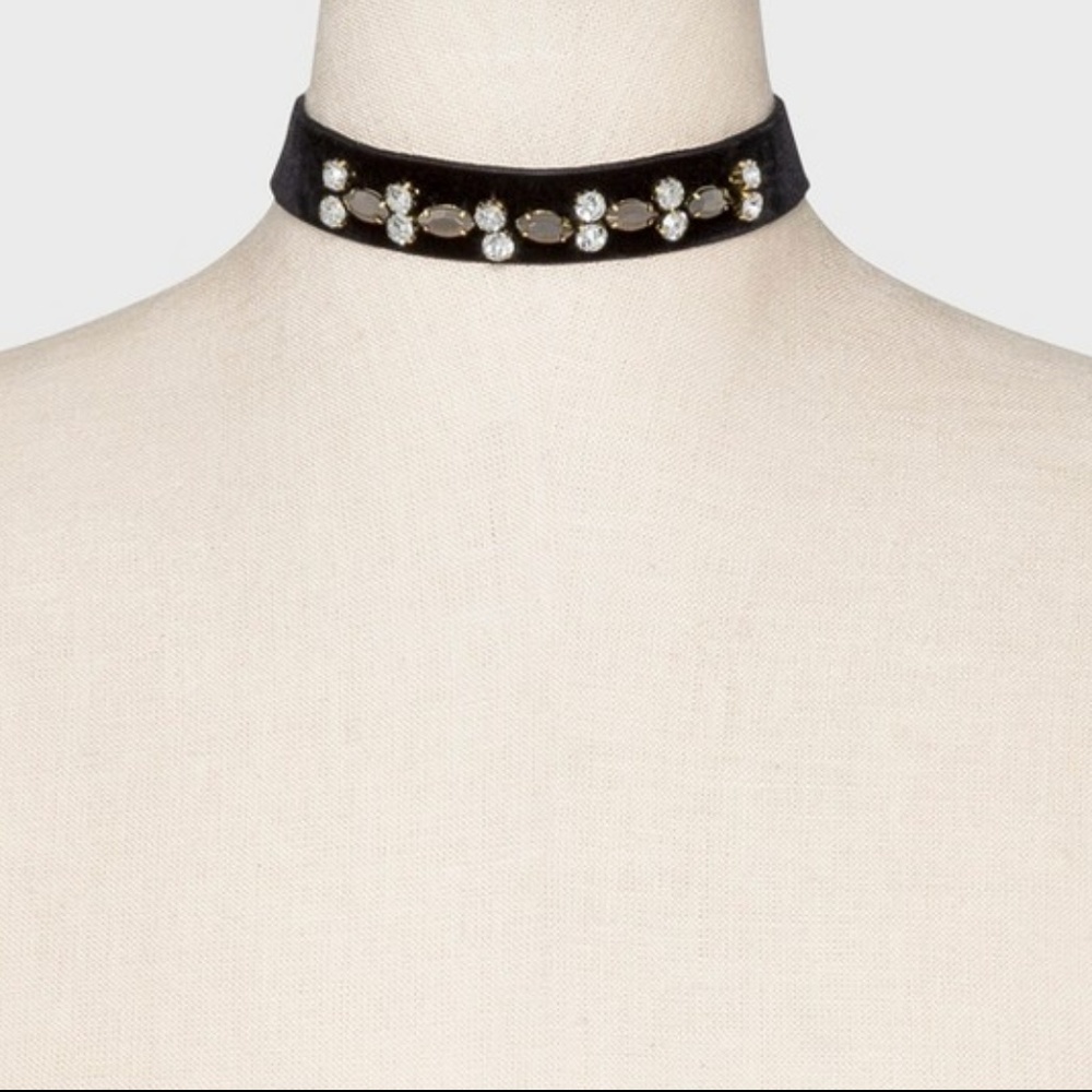 Black/Gold Velvet Choker with Rhinestone Clusters